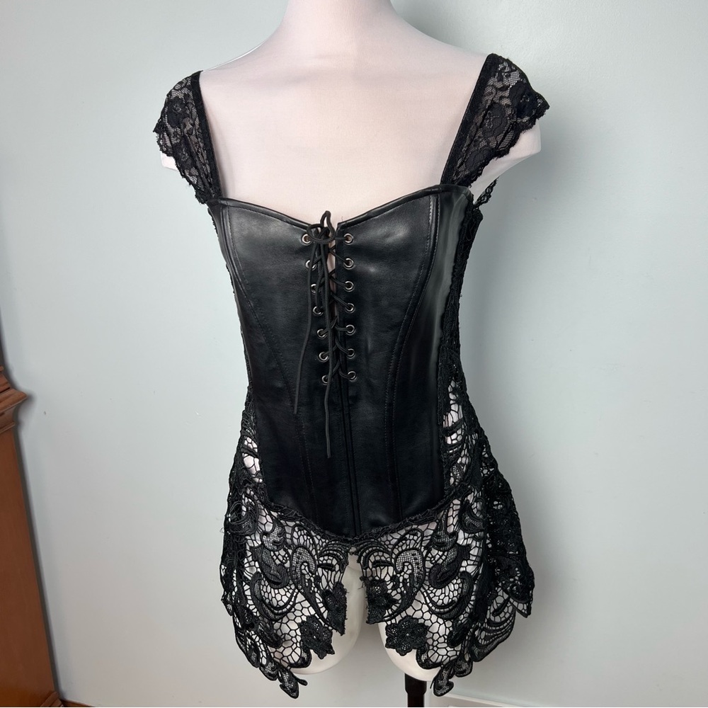 Dreamgirl Beyoncé Black Lace & Faux Leather Corset Bustier - Women’s Size 36